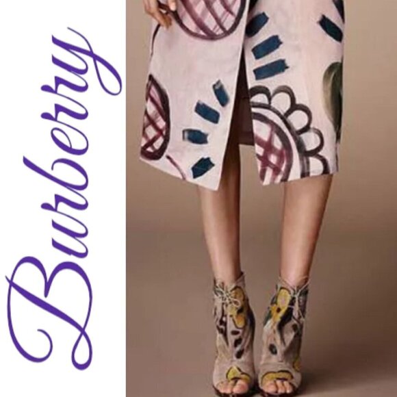 BURBERRY Suede Floral Hand Painted Peep Toe Stiletto Platform Ankle Bootie, Size - Picture 2 of 12